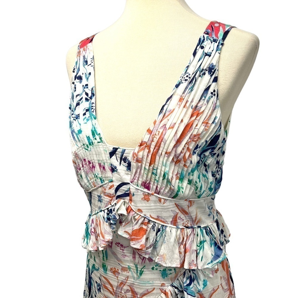 Tanya Taylor Eva Floral Silk Ruffle Mixed Print Mini Dress Women’s 8 - Picture 10 of 15